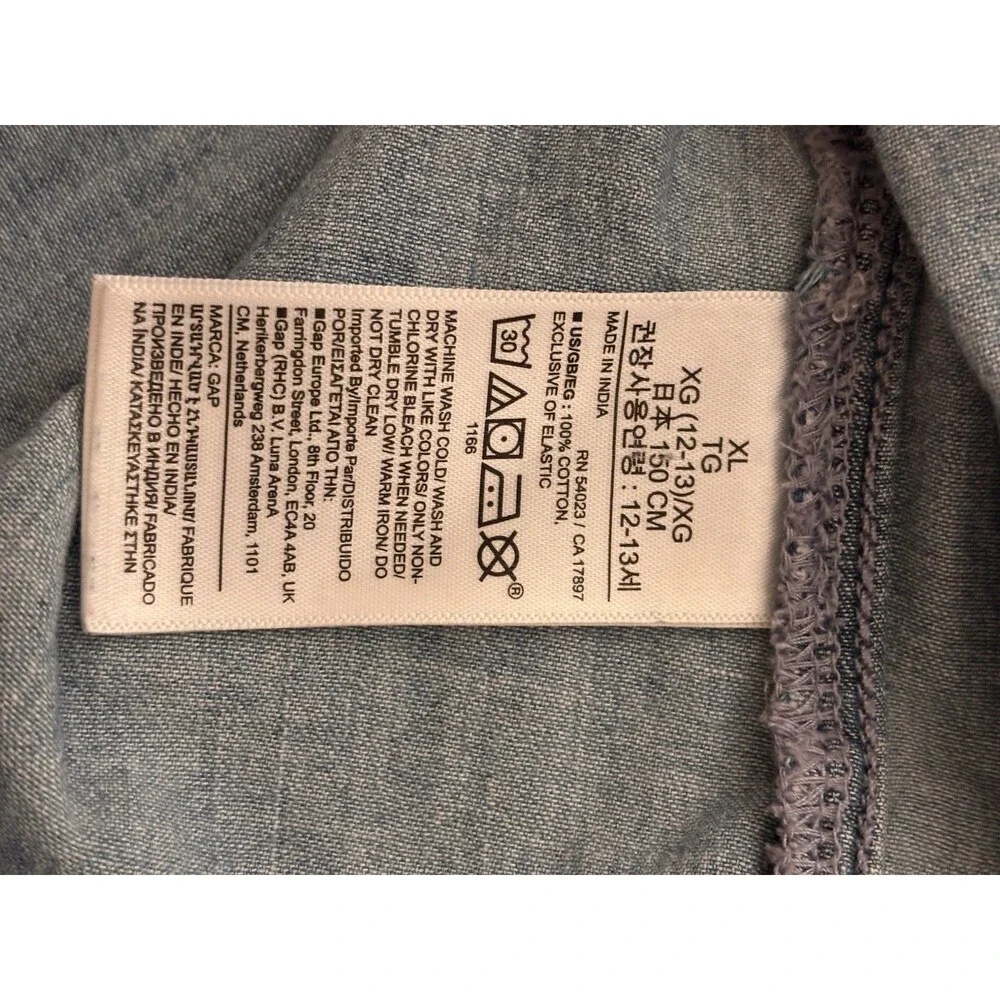 Gap Kids Blue Denim Smocked Prairie, Cottagecore, summer ￼Sundress, XL (12)